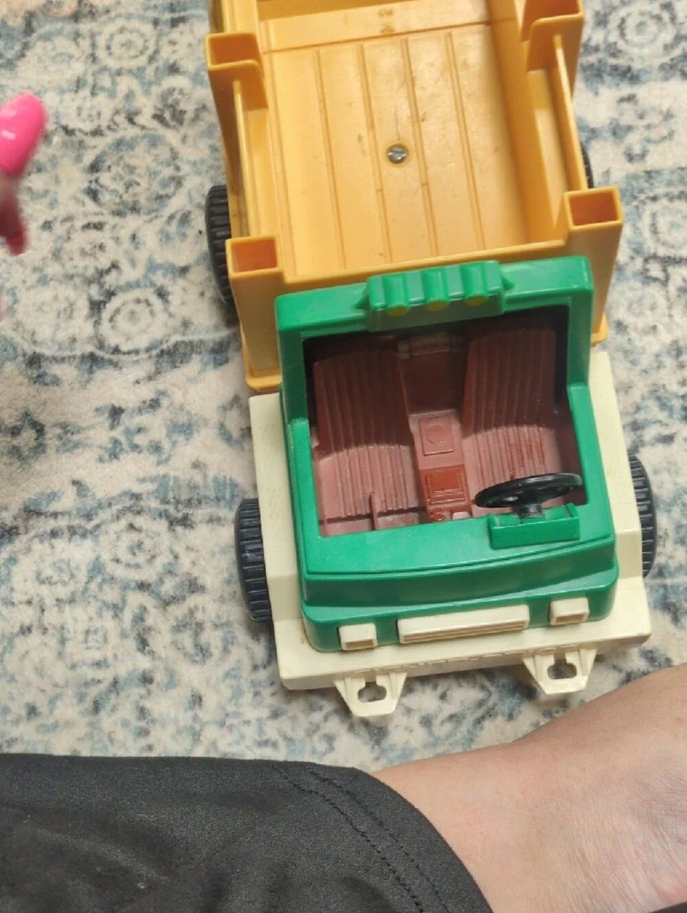 1979 Fisher-Price Husky Helper Green and Yellow Farm Truck with Cowboy and Horse